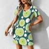Summer Fashion Women's V Neck Short Sleeve Retro Geometric Pattern Printed  Dress Sex Short Skirt Dresses