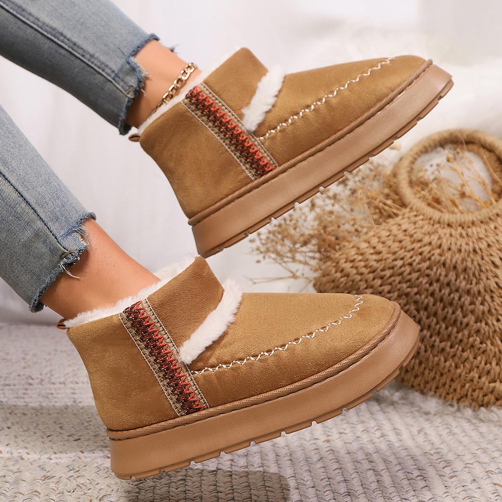 Lace-Trimmed Ethnic-Style Fashion Snow Boots for Women Half-Slip-On Design for Fall/Winter Indoor & Outdoor Use Plus Size Cotton Boots