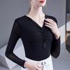 Women's Beaded V-Neck Mesh Long-Sleeve Slim Fit Tee - 2025 Spring/Autumn Collection