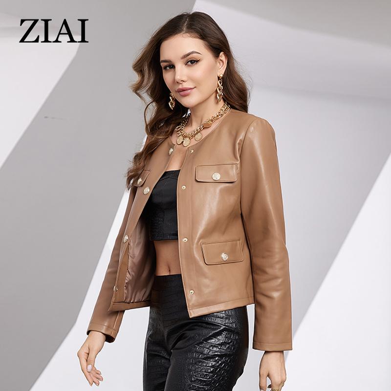 ziai New Spring Autumn Women Short Faux Leather Jacket Casual PU Coat Loose Motorcycle Jackets Fashion Streetwear Oversized Korean Coat YDP-21597
