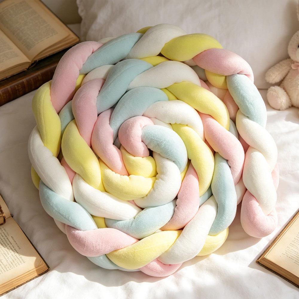 Handmade Four-Strand Fishtail Braid Crib Bumper and Children's Bed Guardrail Pillow Decoration