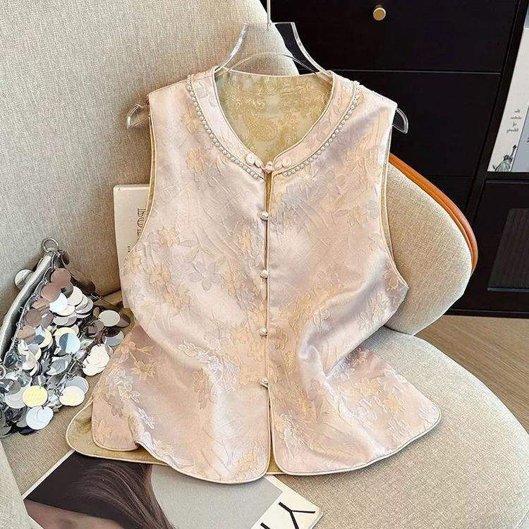 Spring Floral Vest for Women: Chinese Style, Plus Size, Mid-Aged Fashion
