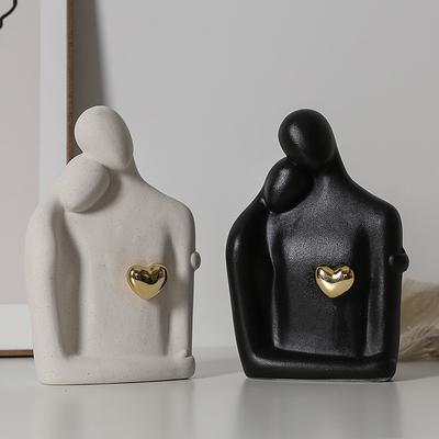 Nordic Golden Heart Couple Ceramic Sculpture Art Irregular Character Statue Living Room Ornament Simple Lovers Ceramic Sculpture