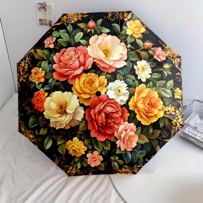 

1 шт. Автоматична складана парасолька - Візерунок з кольоровими квітами, Портативна та складана конструкція з 8 спицями, Різдвяні та Дні народження Подарунки різнокольоровий