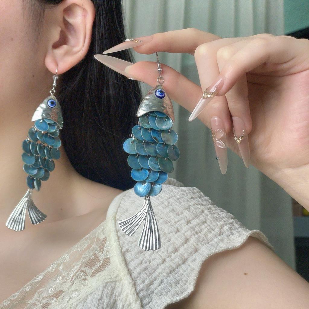Exaggerated and Unique Colorful Scale Fish Earrings, Fashionable,  High-end Earrings, New Style for Women