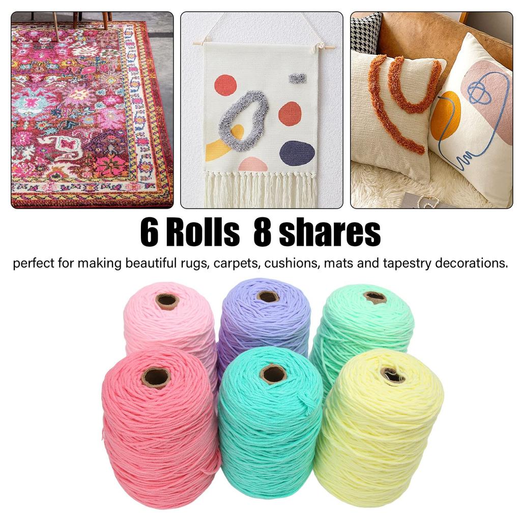 Tufting Yarn, Carpet Knitting Yarn, Rug Carpet Yarn, Handmade Material, 6 Rolls, 8 Strands, Fade-Resistant, Shrink-Resistant