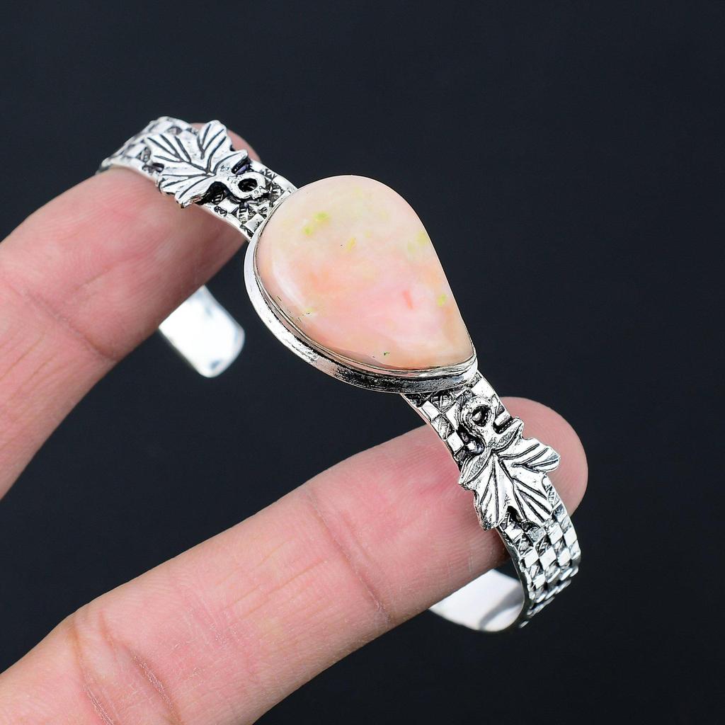 Halloween Sale Sterling Silver Pear Natural Pink Opal Anniversary Sister Bangle