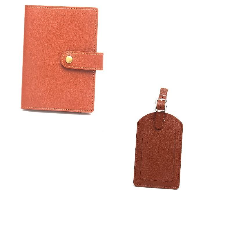 Bronze Button Passport with Luggage Tag Set  Multi-color Buckle  Extra-thick Leather Passport and Luggage Tag Card Holder