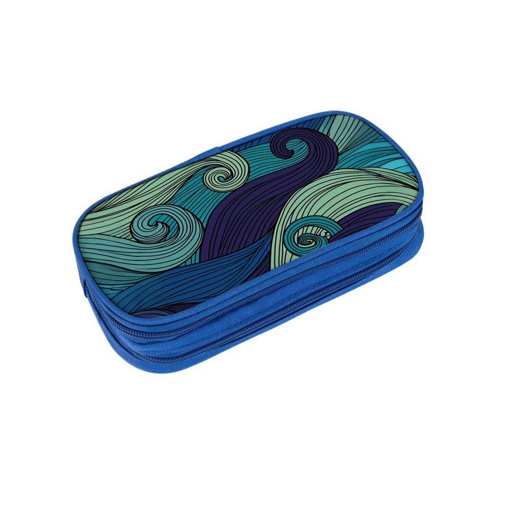 Wave Print Multifunctional Double Layered Pen Case for Boy/Girls Best Gift 2D Cartoon Pencil Case for Children