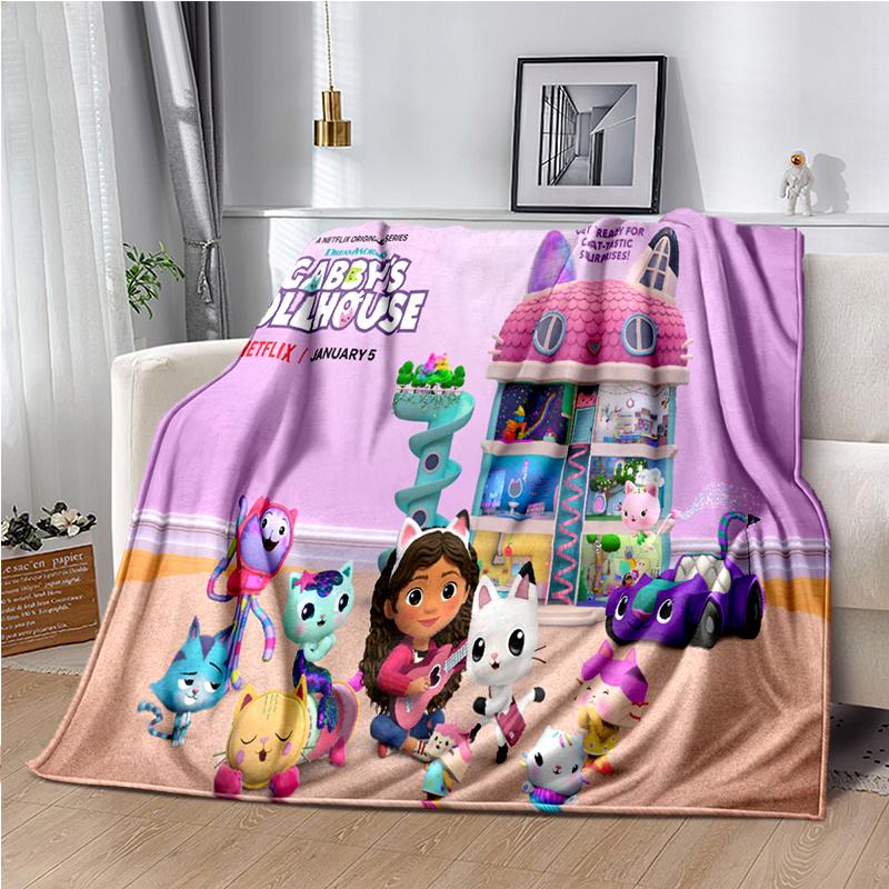 Cute Cartoon Gabby's dollhouse Throws Blanket Kids Super Soft Blankt for Sofa Travel Couch Picnic Flannel Blanket Birthday Gift