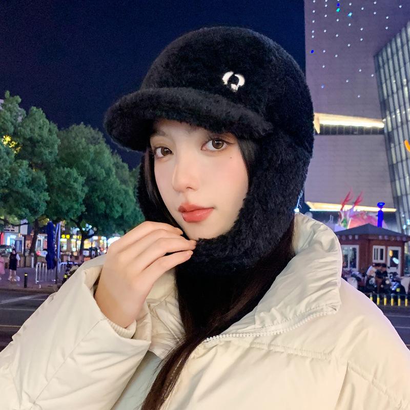 

Осенне-зимние шапки женские плюшевые с козырьком, шапка-пуловер, модная теплая шапка для защиты ушей от холода для езды на велосипеде One Size