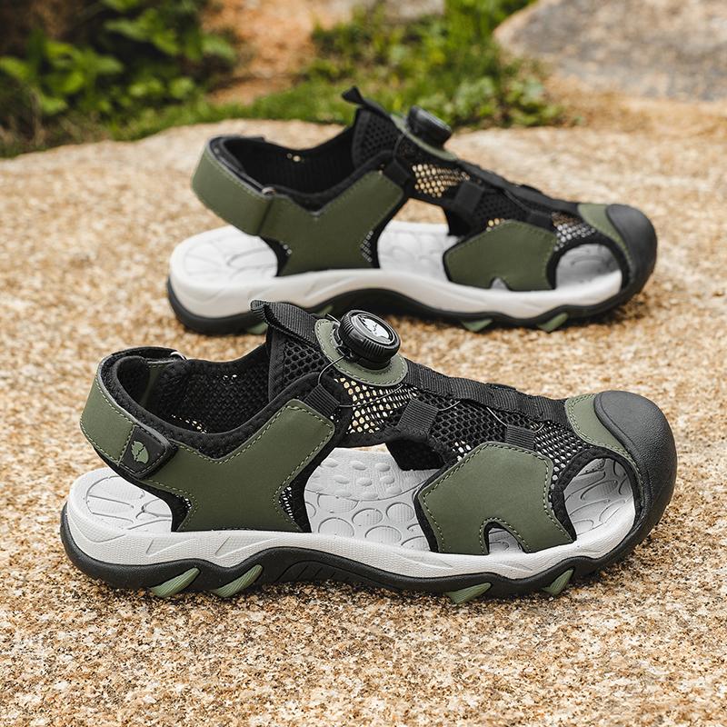 Fashion Anti-collision Toe Man Sandals Roma Flats Vintage Style Men Summer Shoes Genuine Leather Men's Sandals Outdoor Male Beach Shoes