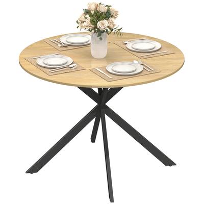Round Dining Table For 4 People Industrial Style Kitchen Table With Steel Legs For Dining Room Kitchen Oak