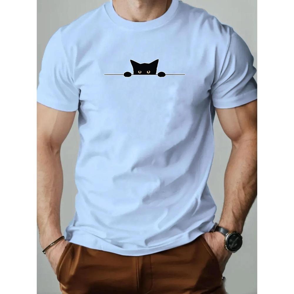Men s Women s Cotton O-Neck T-Shirt Soft Touch Playful Cute Peeking Black Cat Graphic Daily Casual Fashion Comfortable T-shirt S