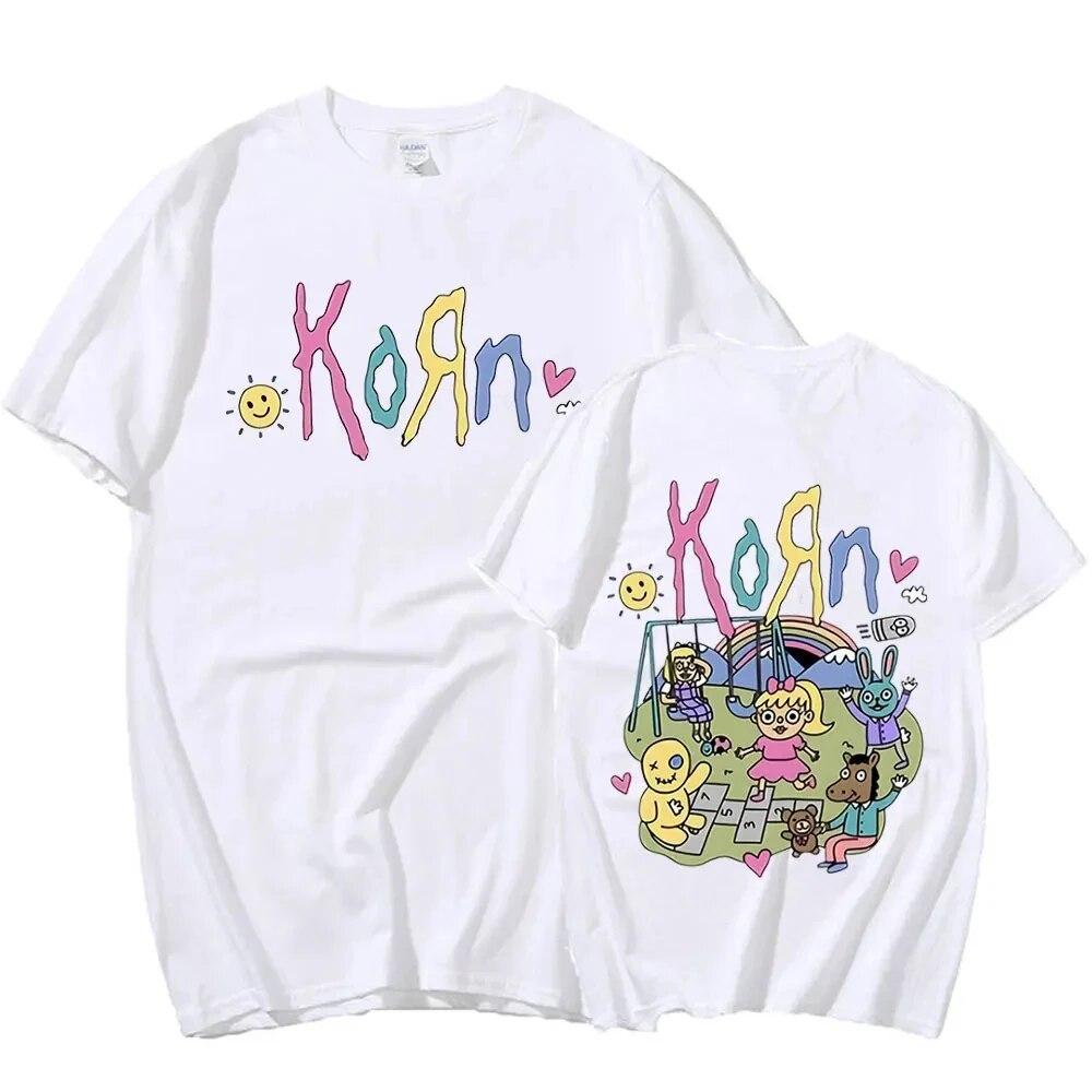 Summer Short Sleeve Tshirts Korn Cartoon Rock Band Music Album Print T Shirt Unisex's Cotton T-shirt Oversized Unisex Streetwear