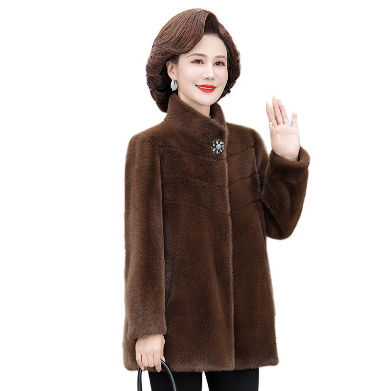 Mom's Eco-Friendly Winter Velvet Faux Mink Coat - Modern Short Style for Middle-Aged and Elderly Women 2026
