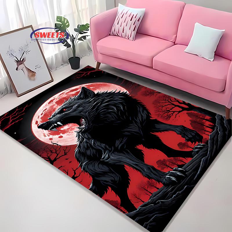3D HD Printing Brave Wolf Carpet for Living Room Bedroom Hallway Long Strip, Anti-slip Soft Area Rug Sofa Doormat Home Decor Mat