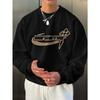 Men's Casual Alphabet Print Crew Neck Sweatshirt with Cross Detail - Loose Fit Active Pullover with Slight Stretch Fabric