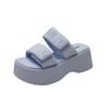 Velcro Blue Heightened Thick-soled Cool Slippers for Women's Outerwear 2025 New Summer Skirt Beach One-word Slippers