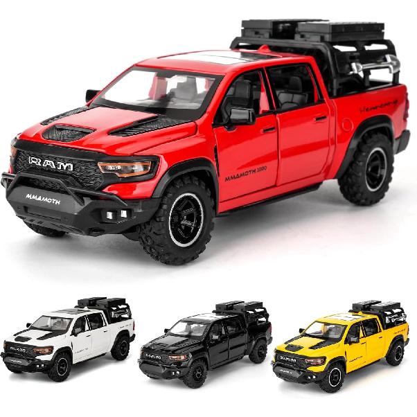 BDTCTK Dodge Ram Mammoth Pick-Up Truck Model Car, Zinc Alloy Pull Back Toy car with Sound and Light for Kids Boy Girl Gift(Red)