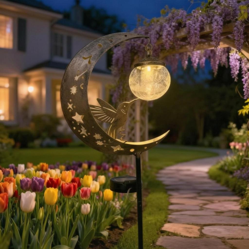 Hummingbird Moon Solar Garden Stake Light Waterproof for Lawn