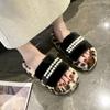 Fashion 2024 New Shoes for Women Open Toe Women's Slippers Autumn Beads Leopard Print Outdoor Platform Casual Comfortable Slippers