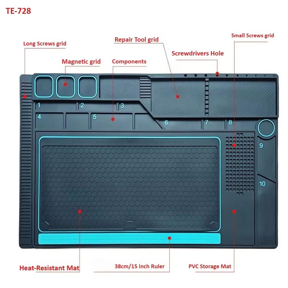 Multifunctional Silicone Repair Mat with Screw Fixing & Tool Storage Groove Welding Pad for Phone Laptop PC Motherboard Repair