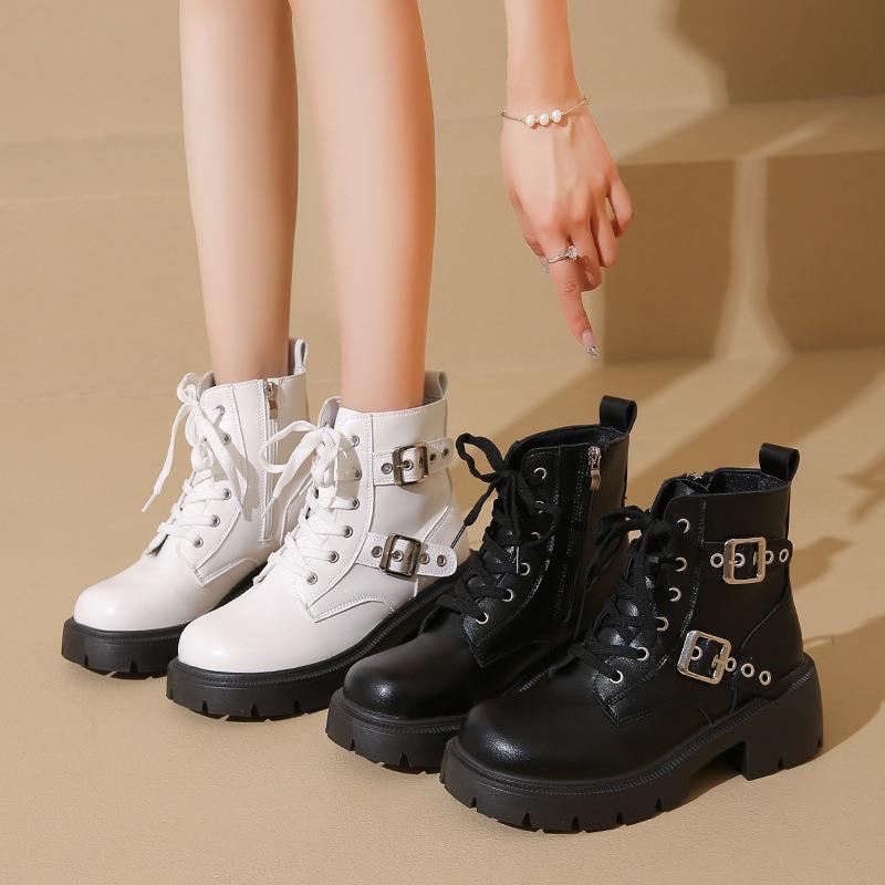 Women's Ankle Boots Fashion Outdoor Casual Leather Boot Side Zip Ankle Boots Punk Style Women's Platform Boots Motorcyccle Boot