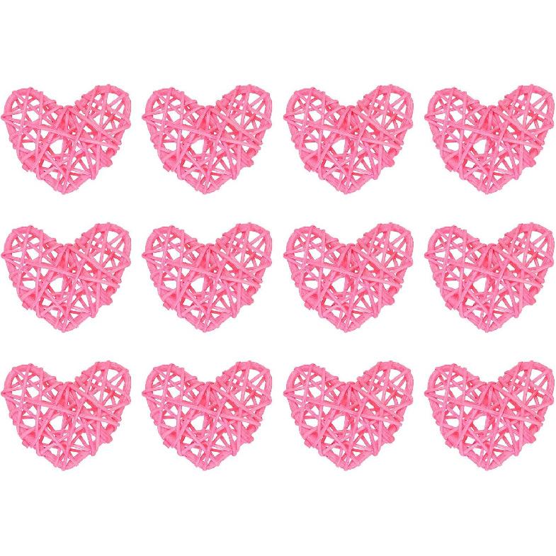 MECCANIXITY 12Pcs Heart Shaped Rattan Ball Vase Filler Natural Rattan for Valentine's Day Decoration Wedding Home Decoration Black 2 In