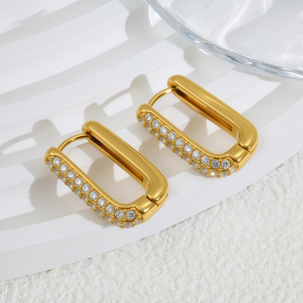 Gold and silver two-color square with diamond ear buckle fashionable personalized geometric earrings