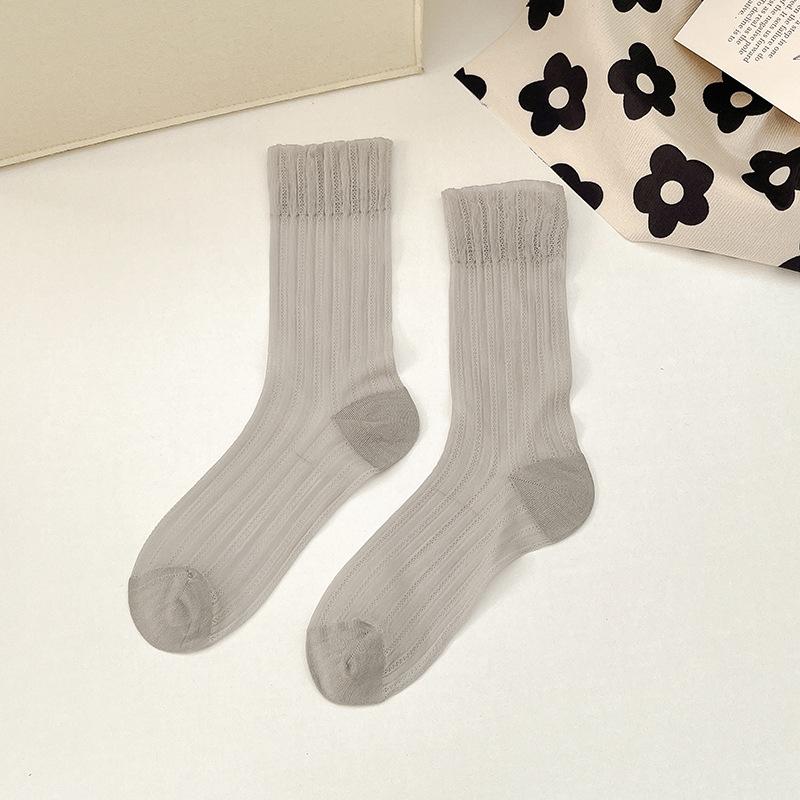 Summer Thin Boneless Ice Socks for Women, Mid-calf Ice Silk Breathable Long Calf Socks for Women