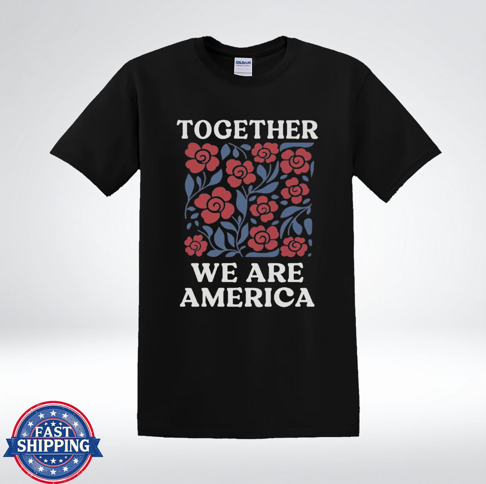 Together We Are America Patriotic Floral Vintage USA Pride T-Shirt S