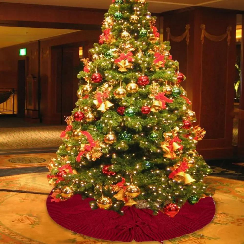 Traditional Tree Skirt Ornament Red Xmas Ornaments Knitted Christmas Tree Skirt  Party Favors