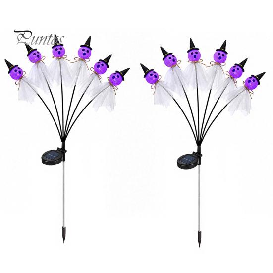 Neon Green LED Pathway Lights Halloween Swaying Ghost Outdoor Decorations, Solar Powered Stake Light, 6 LEDs Yard Signs Lights, Waterproof Garden with
