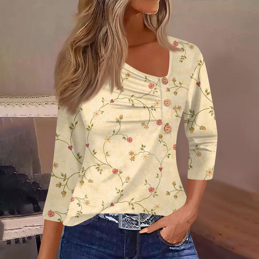 Tricou Damă Tricou Imprimat Buton Manecă 3/4 Zilnic Weekend Moda De bază Regular Top