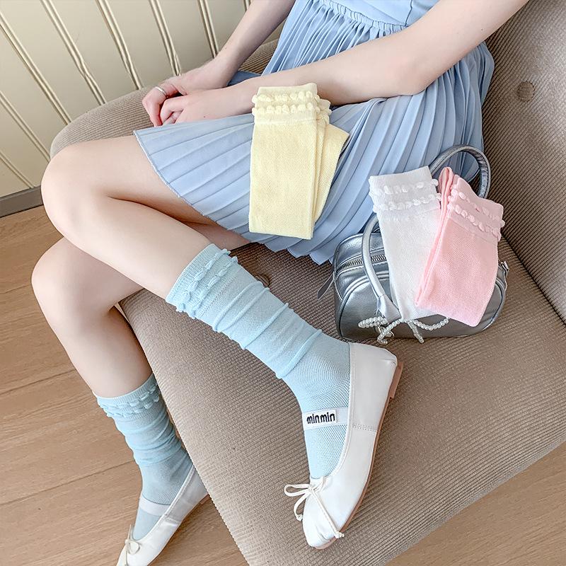

Boneless Socks for Women s Summer, Thin White Pile-up Socks, Ballet-style Mesh Lolita Calf Socks 1 pair чорний