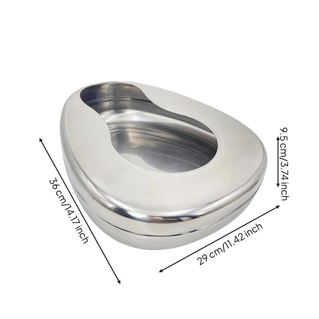 Easy to Clean 304 Stainless Steel Bedpan Sturdy with Recessed Basin