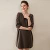 Women's 100% Cashmere Round Neck Long Knit Dress - Thickened Loose Fit for Autumn/Winter, Over-the-Knee Style.