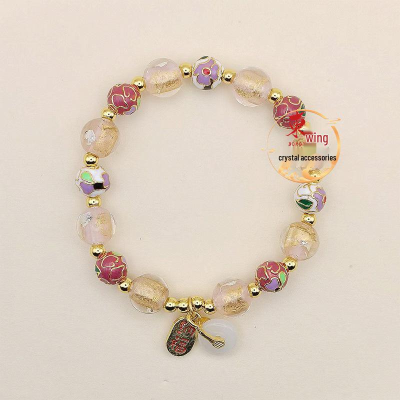Scenic Spot Bai Jingtai Lan Ping an Lucky Bead Ash Glaze Gold Foil Bracelet