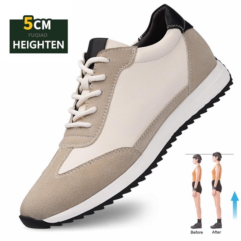 

Large Size Unisex Cowhide Sneakers Elevator Shoes Hidden Height Increasing Shoes Men 5CM Sports Casual Oxfords Women Heightening 34