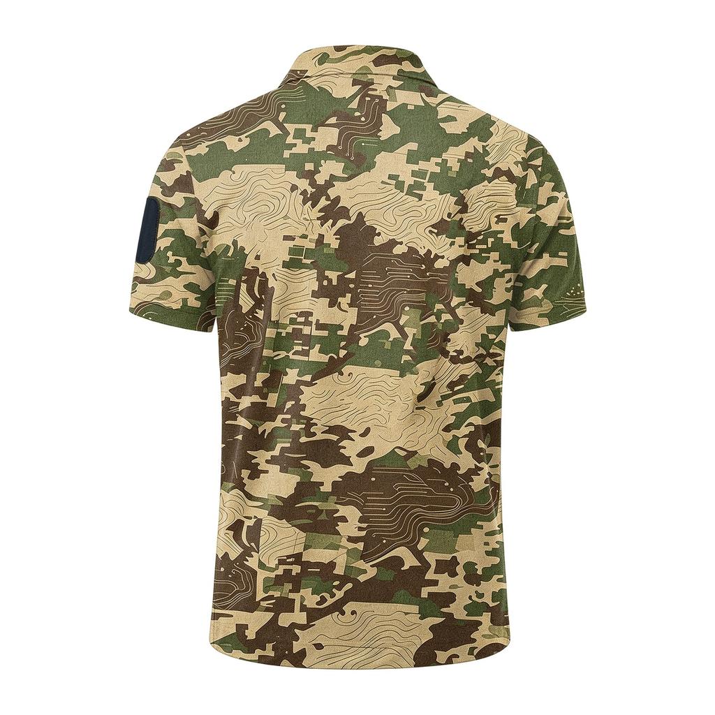 Men's Tactical Polo Shirt Loose Fit Breathable Outdoor Quick Dry Short Sleeve Camouflage Print with Velcro Patch Area