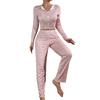 Pajama Set for Women Cherry Print Long Sleeve Crop Top And Long Pants Loungewear Casual 2 Piece Pjs Sleepwear Set