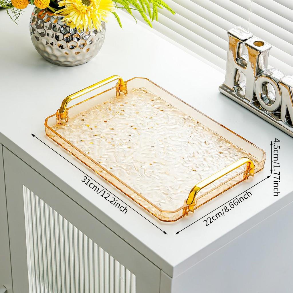 Luxurious Rectangular Shockproof Tea Cup Coaster with Gold Edge - Multi-functional Storage Tray for Living Room