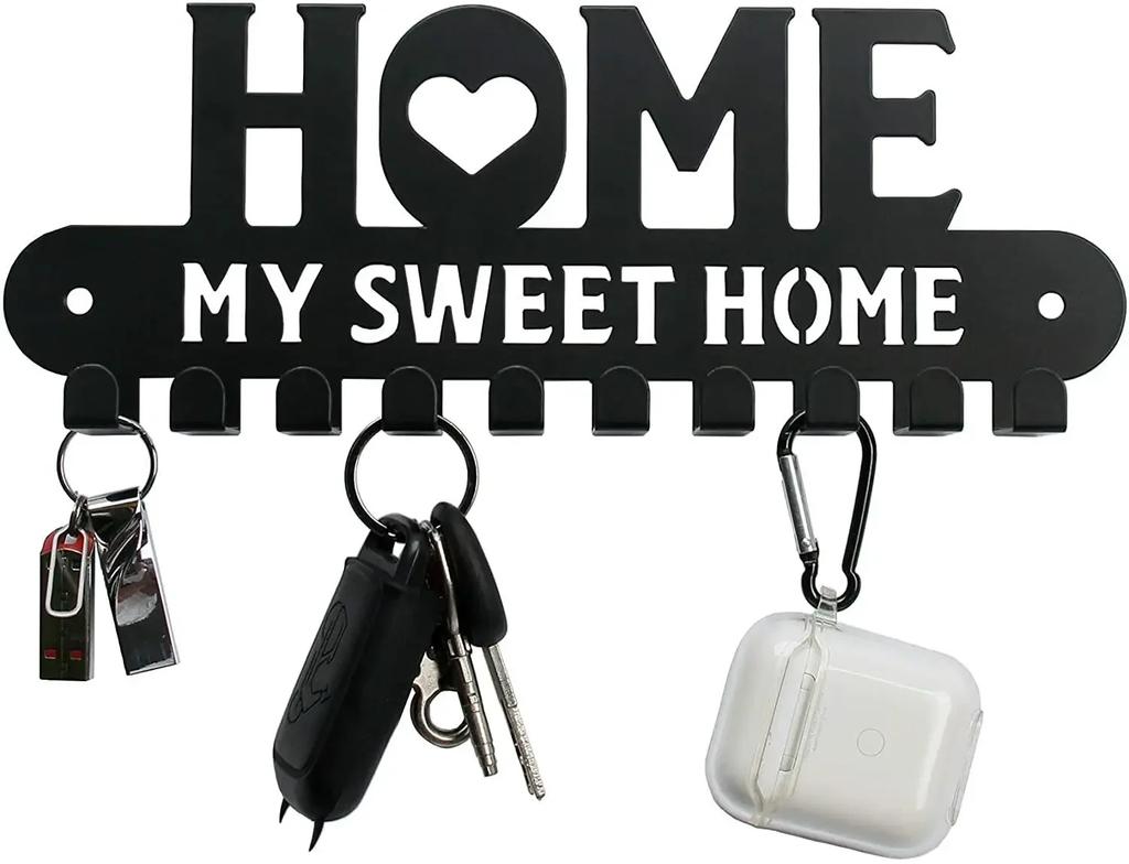 Black Metal Wall-Mounted Key Holder Hooks – Artistic Iron Coat Rack for Entryway, Kitchen, and Home Décor