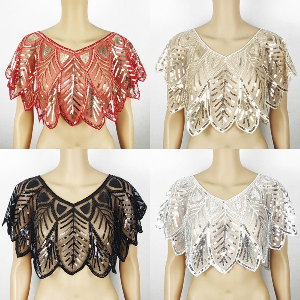 Sleeveless Evening Cape Sparkling Party Shawl Simple Sequins Shawl  Girl