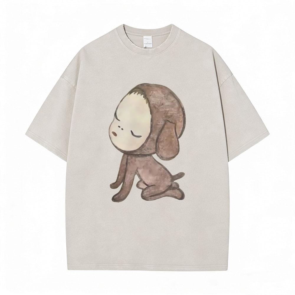 Hot Sale Yoshitomo Nara Vintage Washed Tshirt Men Women Casual Funny T Shirt Male Cotton Oversized Short Sleeve Tops Streetwear