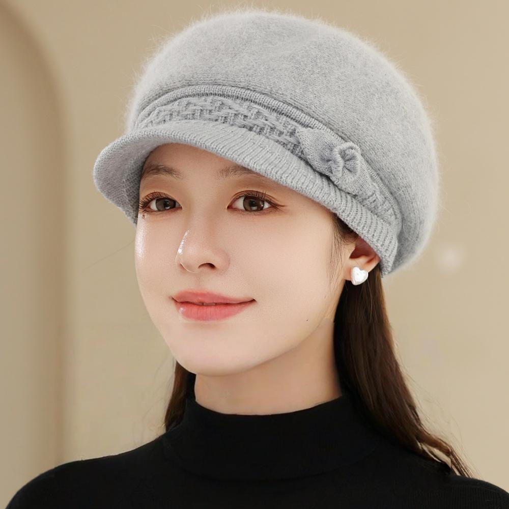 

Новая Женская Мода Зимняя Теплая Шапка Плюшевая Меховая Подкладка Теплые Шапки Для Женщин Повседневная Кроличья Шерсть Уличная Вязаная Шапка 56cm-60cm серый