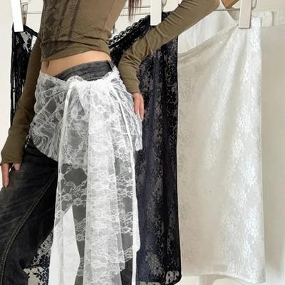 Korean Fashion Lace Trim Triangle Scarf Layering Essential Hem Skirt Curtain Mesh Waist Scarf Skirt Cover Women Summer Bohemian