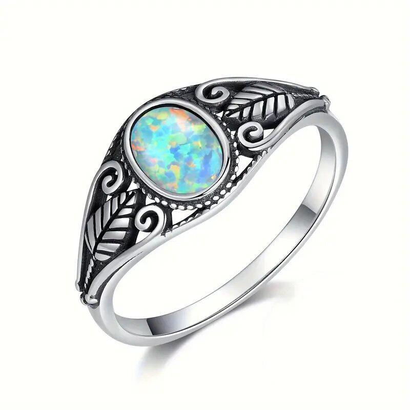 Vintage Epoxy Resin Carved Ring with Hollow Oval Shape for Women's Holiday Party Jewelry