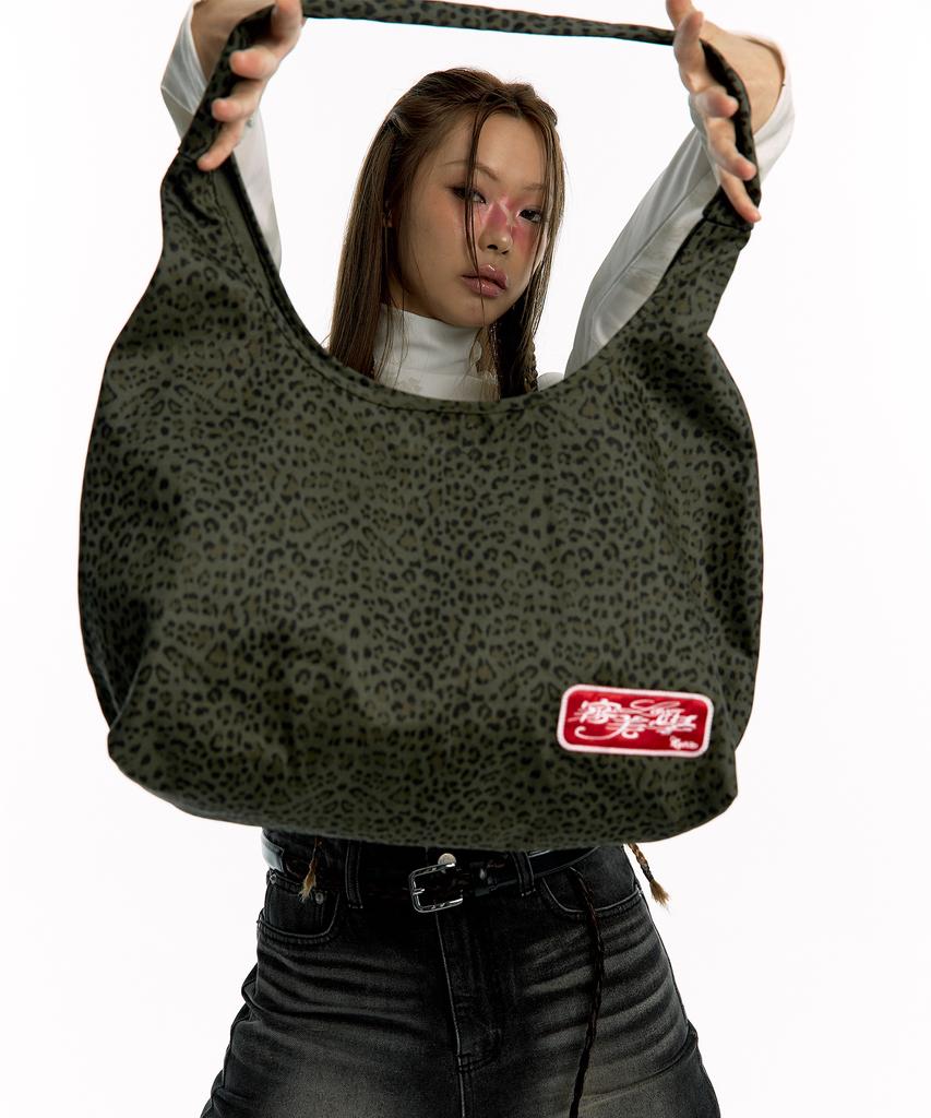 Kashiko Leopard Print Shoulder Bag Khaki